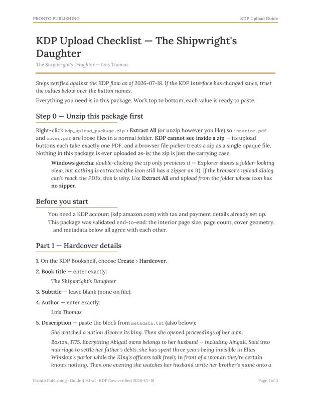 Page one of a real KDP Upload Guide